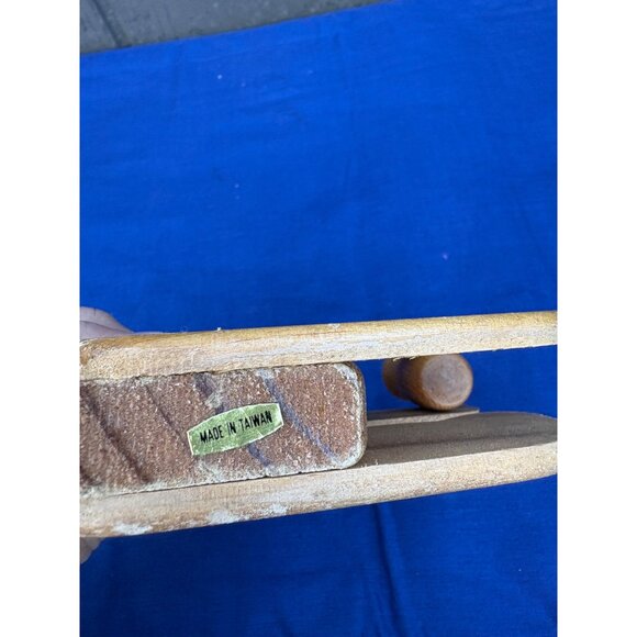 Vintage Wooden Teddy Bear Candle Holder With Plaid Bow Decoration - Picture 6 of 6